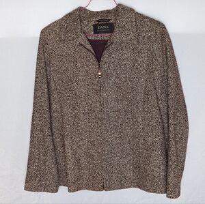 Dana Buchman Wool Blend Herringbone Jacket Zip Classic Academia‎ Workwear Size M